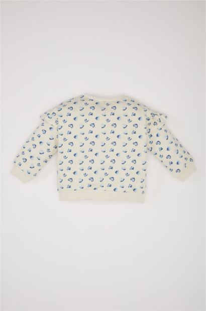 Baby Girl Crew Neck Heart Patterned Sweatshirt