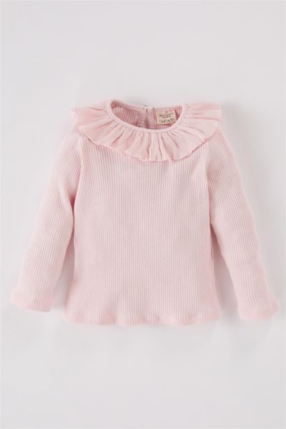Baby Girl Large Collar Ribbed Camisole Long Sleeve T-shirt