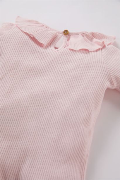 Baby Girl Large Collar Ribbed Camisole Long Sleeve T-shirt