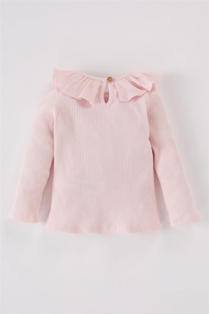 Baby Girl Large Collar Ribbed Camisole Long Sleeve T-shirt