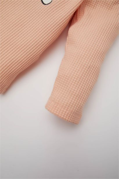 2'li Takım Waffle Baskılı Sweatshirt Beli Lastikli Eşofman Altı Kız Bebek