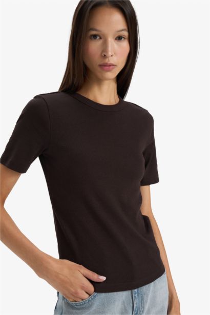 Slim Fit Ribbed Basic Short Sleeve T-shirt