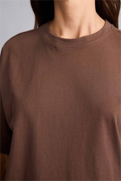 Oversıze Bisiklet Yaka Basıc Düz Penye Kısa Kollu Tişört