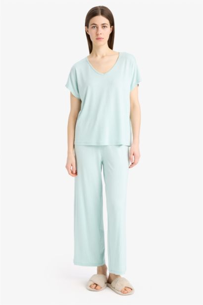 Regular Fit Short Sleeve 2 Piece Viscose Set