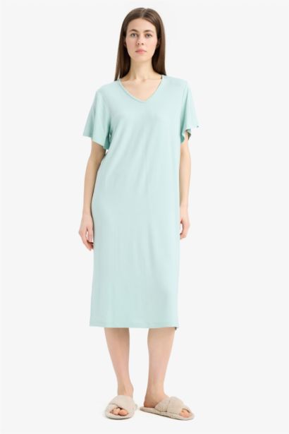 V Yaka Kısa Kollu Gecelik