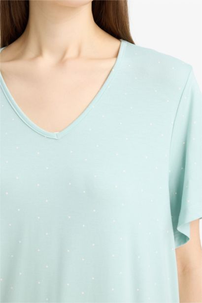 V Yaka Kısa Kollu Gecelik