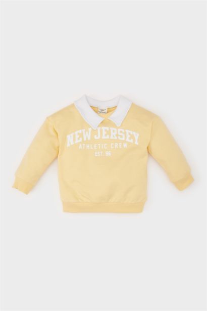 Baby Boy Regular Fit Shirt Collar Slogan Printed Sweatshirt