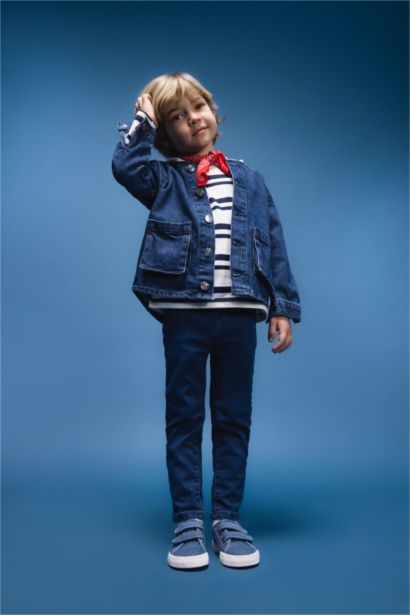 Baby Boy Hooded Pocketed Buttoned Denim Jacket