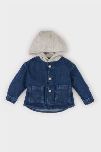 Baby Boy Hooded Pocketed Buttoned Denim Jacket
