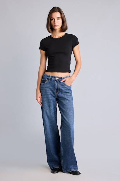 Fitted Bisiklet Yaka Ribana Basic Tişört