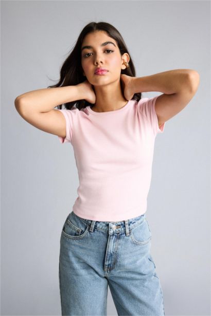 Fitted Kısa Kollu Ribana Basic Tişört