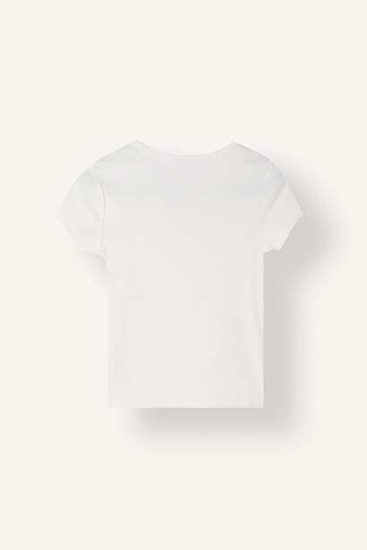 Fitted Fit White Basic Ribbed Crew Neck Short Sleeve T-Shirt