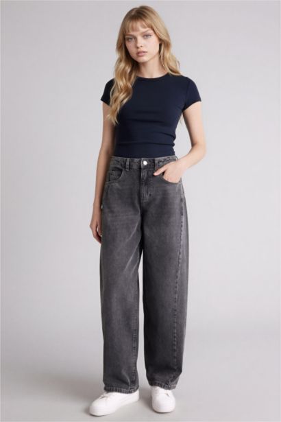 Fıtted Bisiklet Yaka Ribana Kısa Kollu Tişört