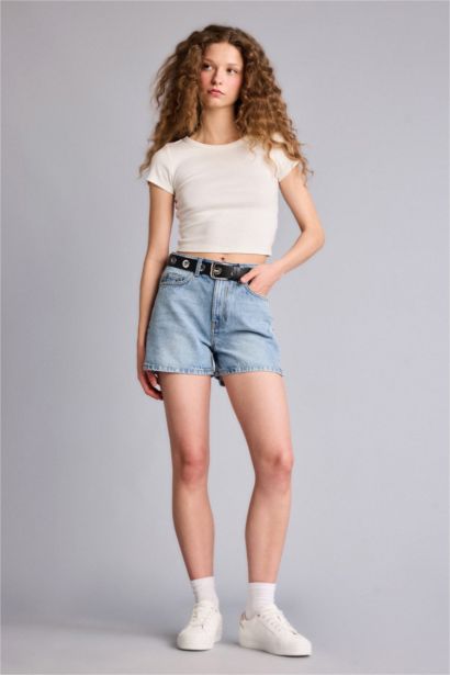 Fıtted Bisiklet Yaka Ribana Kısa Kollu Tişört