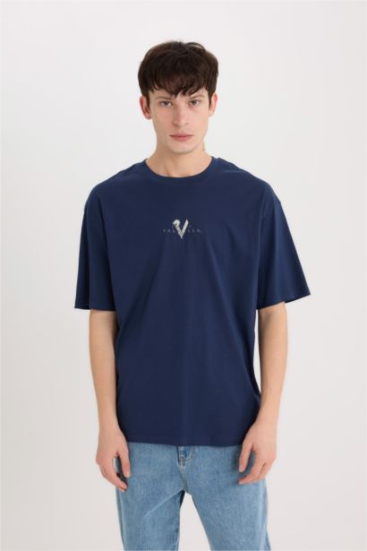 Boxy Fit Vikings Valhalla Crew Neck Printed Short Sleeve T-Shirt