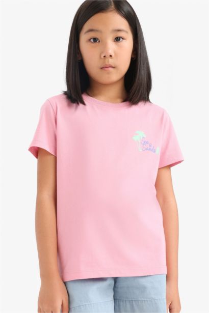 T-shirt imprimé à col rond et manches courtes pour fille