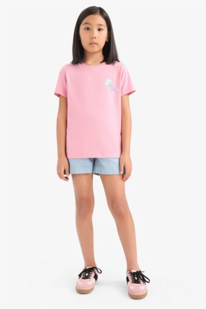 T-shirt imprimé à col rond et manches courtes pour fille