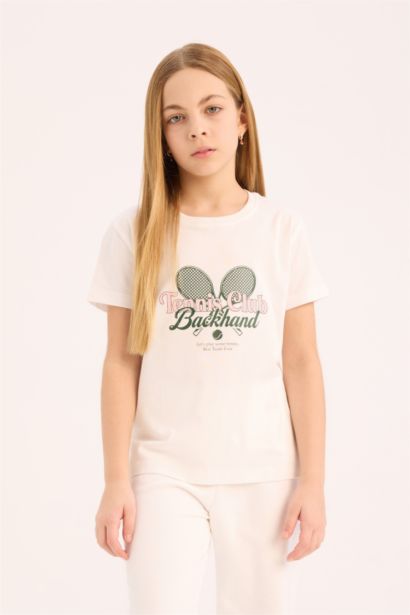 Girl Regular Fit Crew Neck Anime Printed T-Shirt