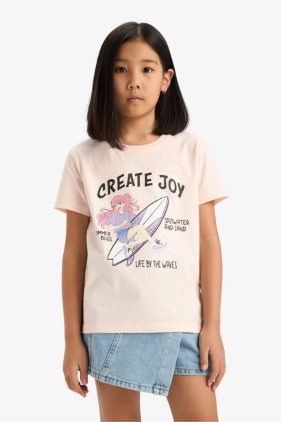T-shirt imprimé anime à col rond et manches courtes pour fille