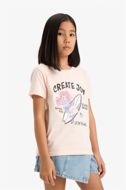 T-shirt imprimé anime à col rond et manches courtes pour fille
