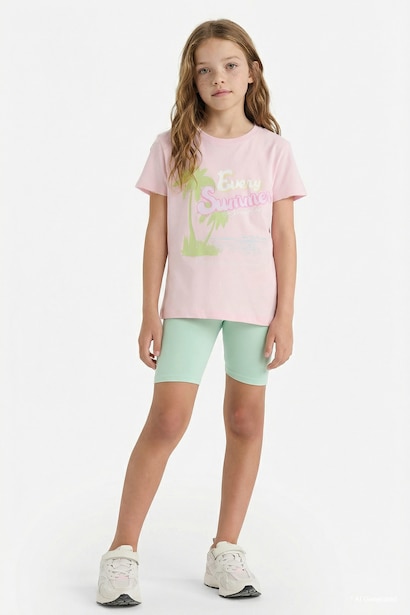 T-shirt imprimé à col rond et manches courtes pour fille