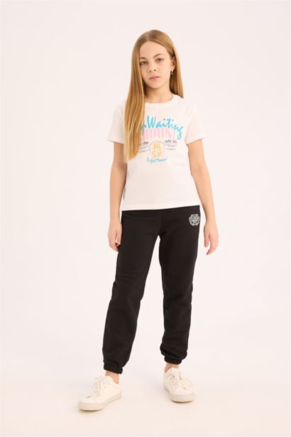 Girl Crew Neck Printed Short Sleeve T-Shirt