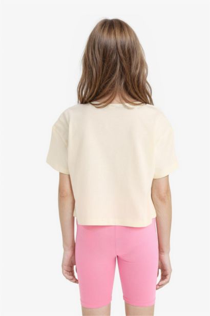 Bisiklet Yaka Baskılı Kısa Kollu Tişört Kız Çocuk