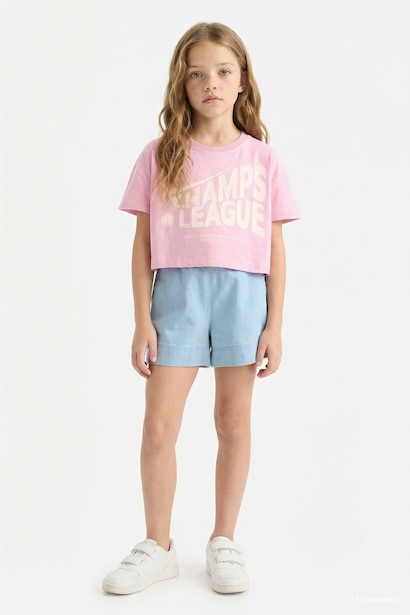 T-shirt imprimé au dos à manches courtes et col rond pour fille