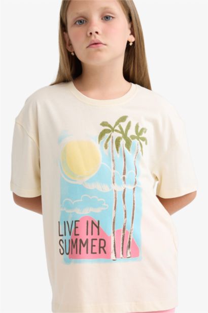 Girl Relax Fit Crew Neck Slogan Printed T-Shirt