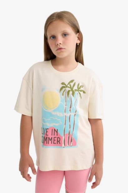 Girl Relax Fit Crew Neck Slogan Printed T-Shirt