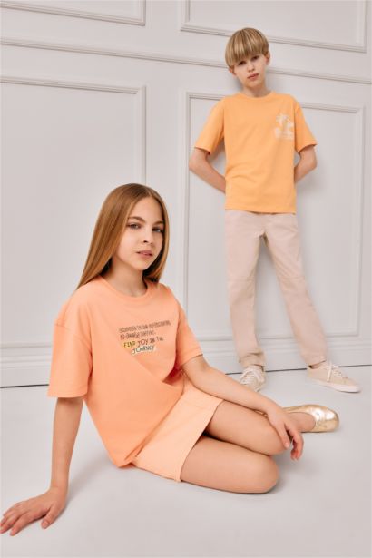 Girl Relax Fit Crew Neck Printed T-Shirt