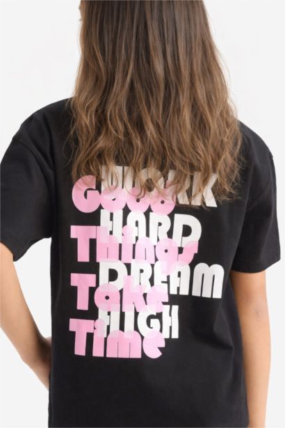 T-shirt imprimé au dos à col rond et coupe décontractée pour fille