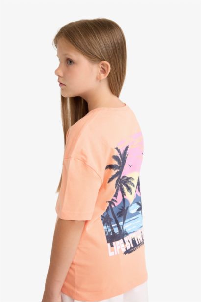 Girl Relax Fit Crew Neck Back Printed T-Shirt