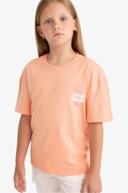 Girl Relax Fit Crew Neck Back Printed T-Shirt