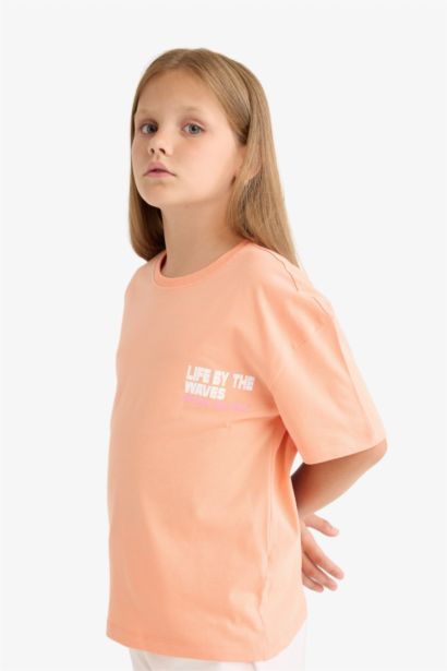 Girl Relax Fit Crew Neck Back Printed T-Shirt
