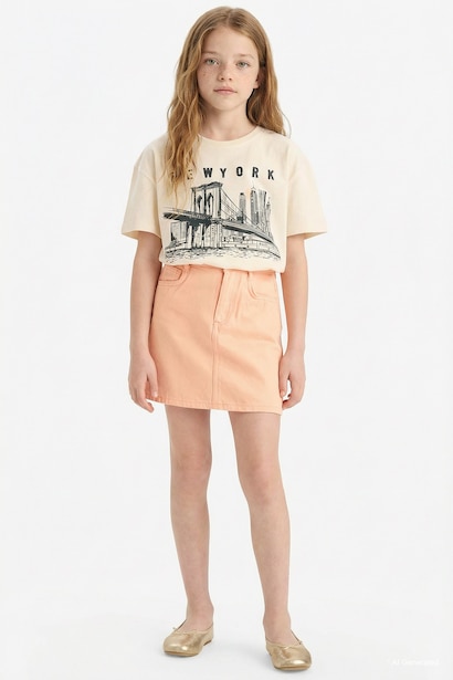 T-shirt à manches courtes Slogan Col rond Fille