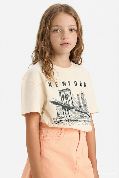 T-shirt à manches courtes Slogan Col rond Fille