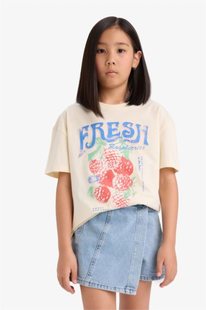 Girl Relax Fit Crew Neck Slogan Printed T-Shirt