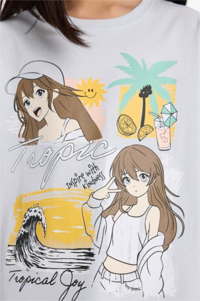 Girl Oversize Fit Crew Neck Printed Short Sleeve T-Shirt