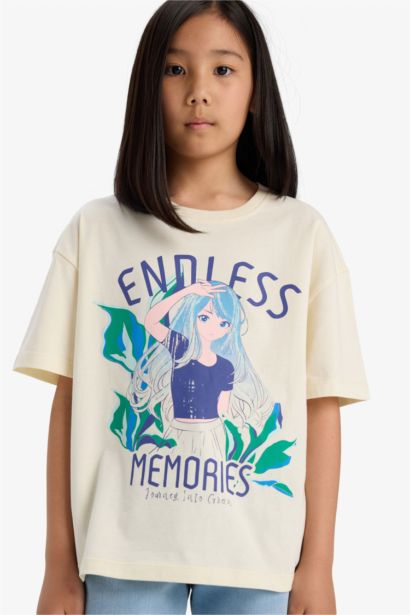 Girl Oversize Fit Crew Neck Printed Short Sleeve T-Shirt