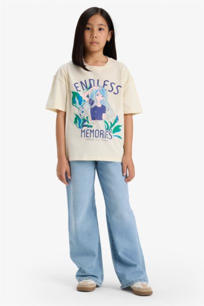 Girl Oversize Fit Crew Neck Printed Short Sleeve T-Shirt