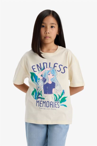 Girl Oversize Fit Crew Neck Printed Short Sleeve T-Shirt