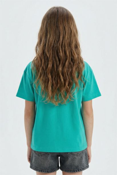 Girl Oversize Fit Crew Neck Slogan Printed T-Shirt