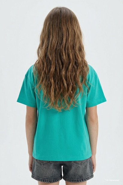 Girl Oversize Crew Neck Slogan Printed T-Shirt