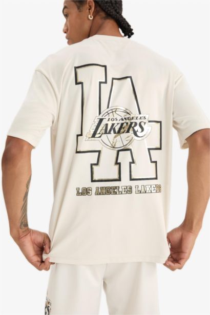 DeFactoFit NBA Los Angeles Lakers Oversize Fit Crew Neck Back Printed T-Shirt