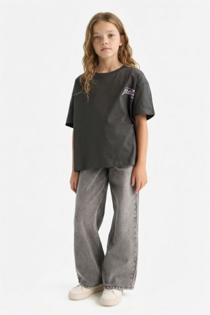 تيشيرت بناتي نص ردن اوفر سايز بطبعة من الخلف