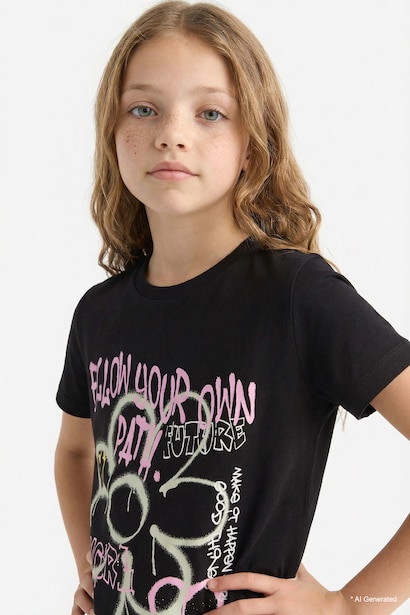 T-shirt imprimé à col rond et manches courtes pour fille
