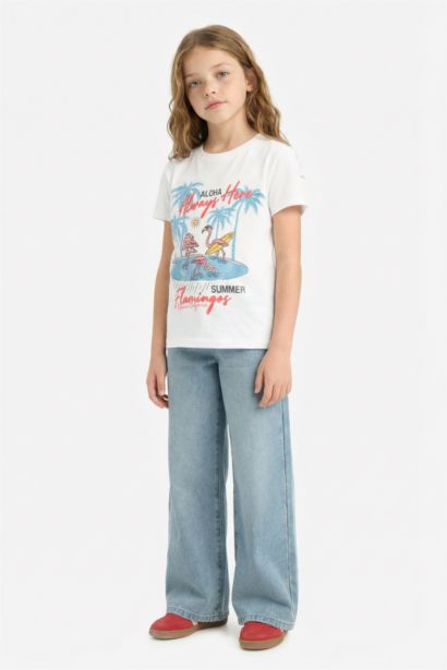 Girl Crew Neck Printed Short Sleeve T-Shirt