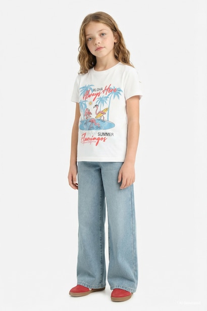 T-shirt à col rond et manches courtes Coupe régulière pour fille