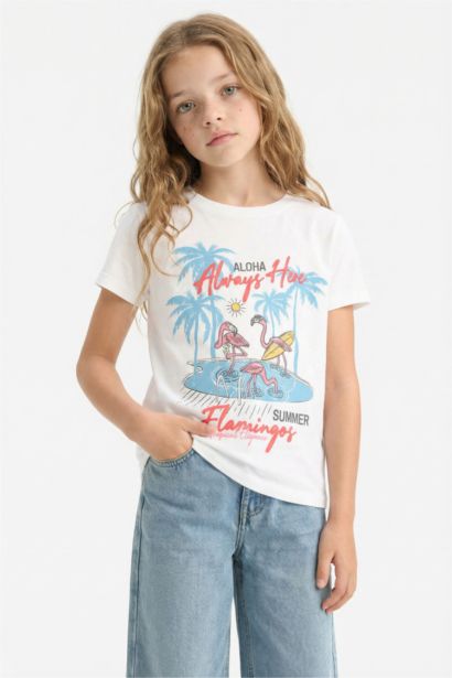 Girl Crew Neck Printed Short Sleeve T-Shirt